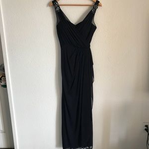 XSCAPE Navy Maxi Chiffon Beaded Strap dress SZ 4